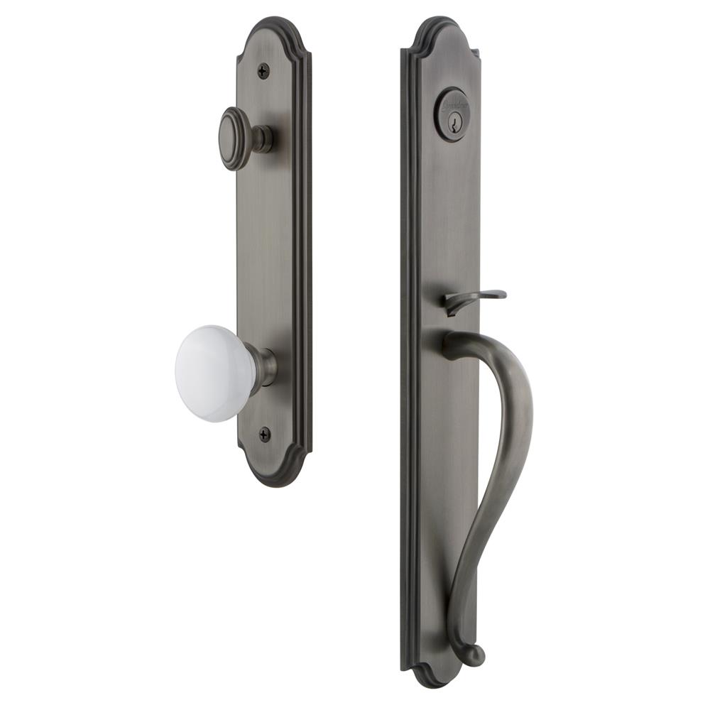 Grandeur by Nostalgic Warehouse ARCSGRHYD Arc One-Piece Handleset with S Grip and Hyde Park Knob in Antique Pewter